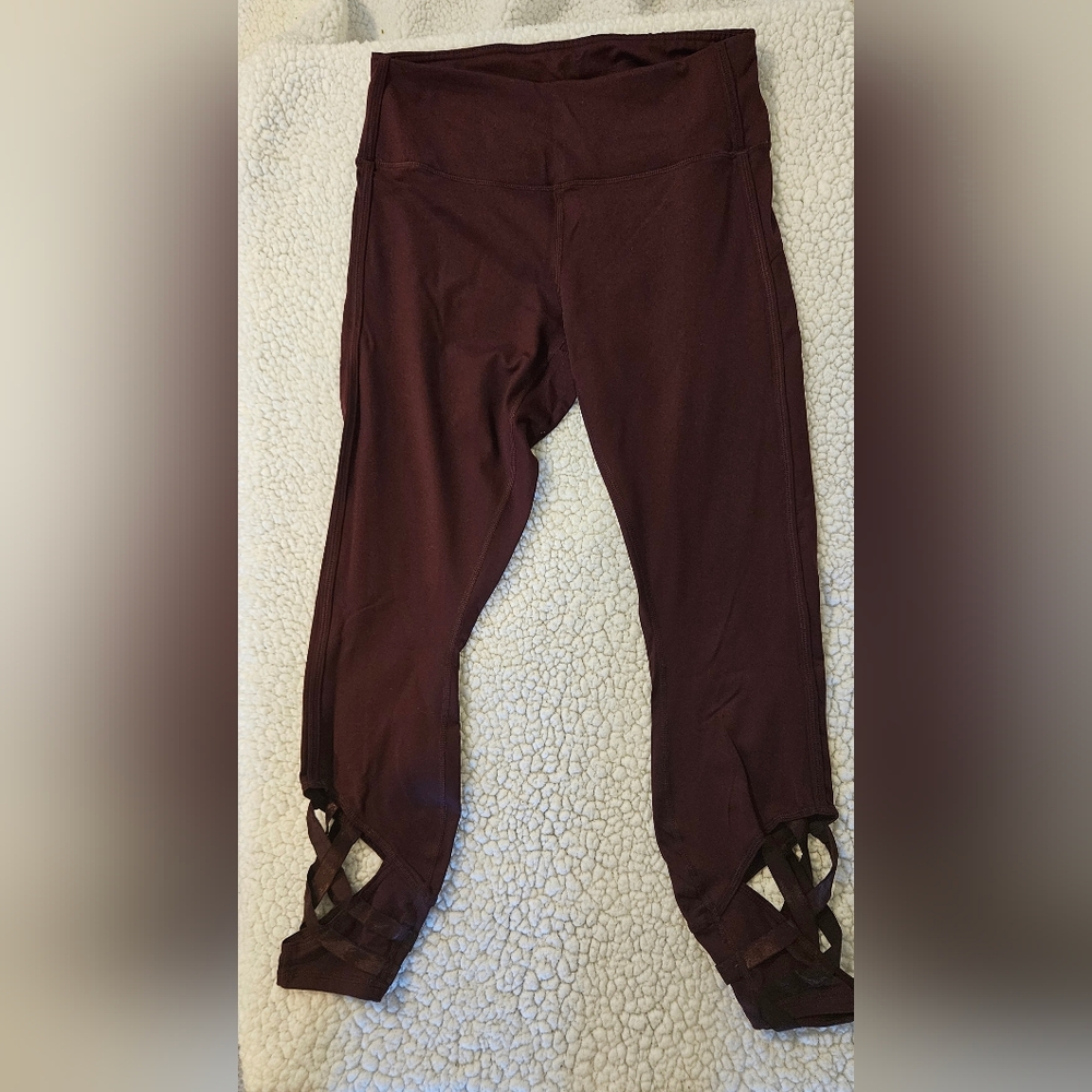 Active Life Womens Yoga Pants Size Medium Plum Purple Ribbon Laced Ankle Tapered
